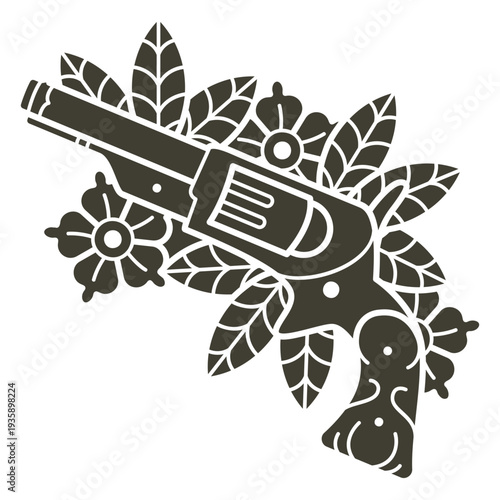 Wild west revolver in floral decoration cut out