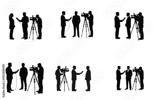 News Interviews Silhouette Collection Vector Illustration