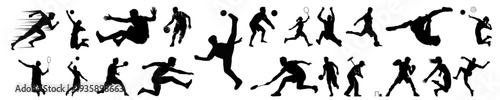 Collection of Black Sport Silhouettes of Athletes in Various Action Poses Isolated on White