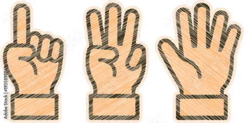 Counting Fingers Hand Gesture Scribble Embroidery Doodle Sticker Pack