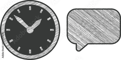 Unique Scribble Clock and Message Bubble Embroidery Style Sticker Set