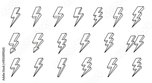 Collection of Hand Drawn Lightning Bolt Icons.
