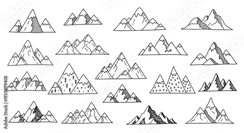 Collection of Hand Drawn Mountain Peaks and Ranges.