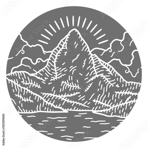 Mountain and lake landscape cut out