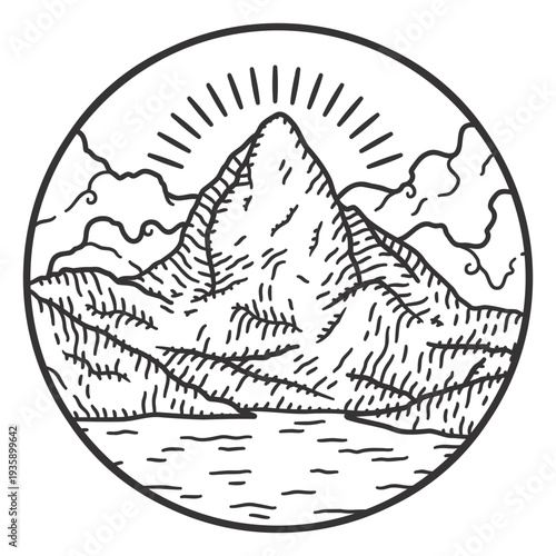 Mountain in lake stroke landscape