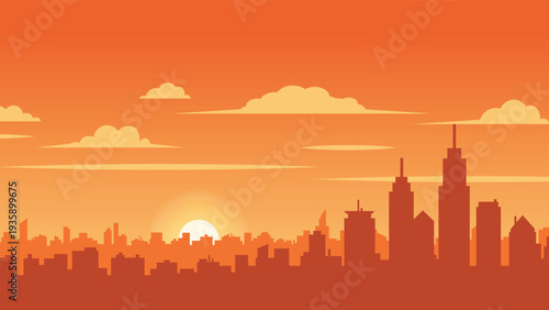 An evening sunset over a city skyline