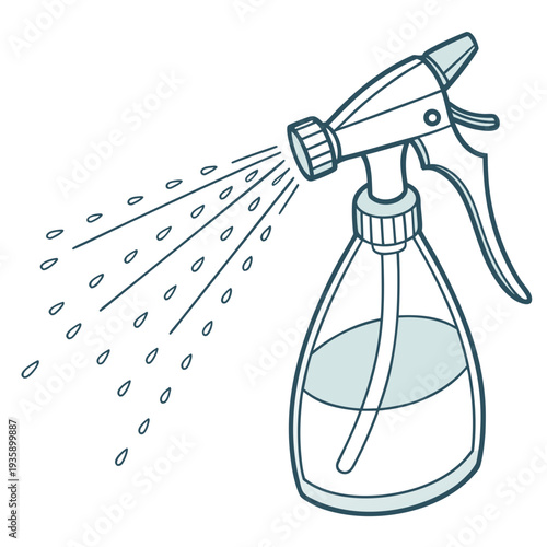 A spray bottle with liquid spraying out