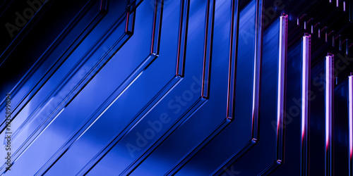 Fotografía Cyber elements made of transparent glass and liquid acrylic purple blue glow on