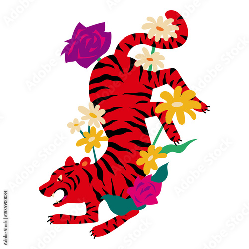 Red tiger flat fierce flowers