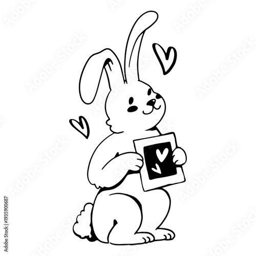 Bunny hand drawn heart