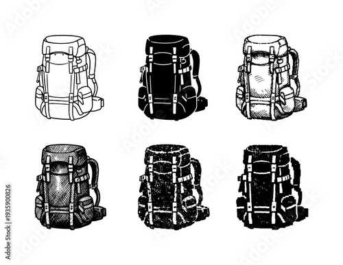 Hiking backpack with top lid and side pockets designed for trekking camping and long distance travel | Create ONE image