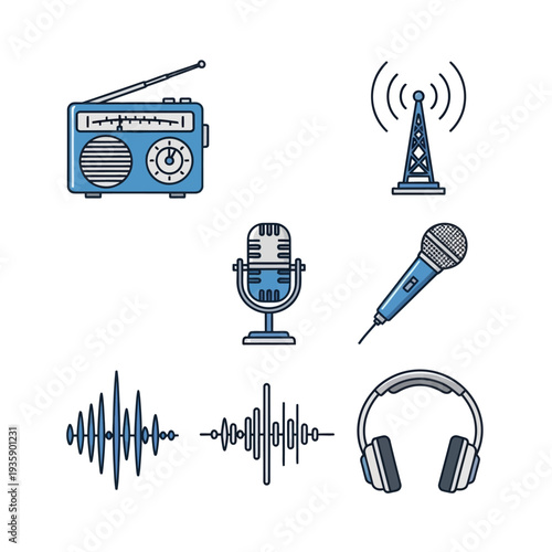 Radio broadcasting equipment and accessories illustration