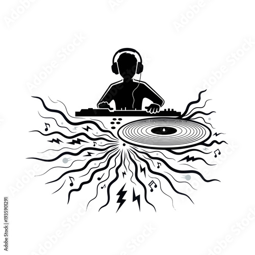 DJ spinning energetic music tracks with dynamic visual effects