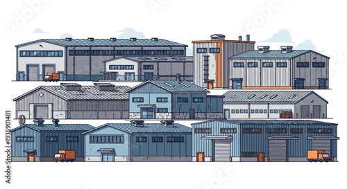 Collection of Industrial Warehouse Buildings and Factories.