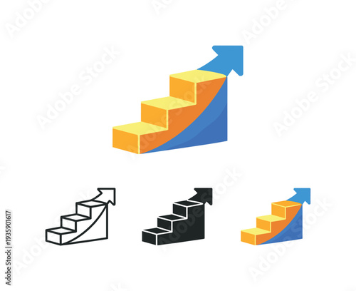 Progress momentum metaphor conveyed by a staircase-like ascending block structure with evenly stepped levels forming one symbolic