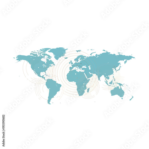Stylized World Map Graphic Illustrating Global Connectivity, Communication Networks, and Data Distribution Across Continents