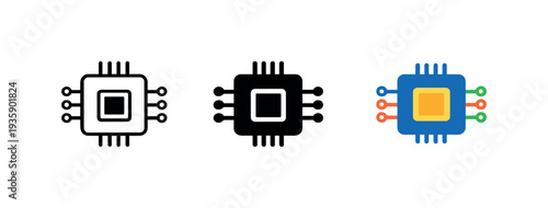 Digital capability metaphor conveyed by a square microchip symbol with internal circuit lines and central core, standing alone as