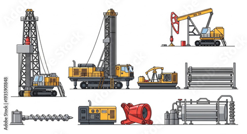Collection of industrial oil and gas drilling equipment illustrations.