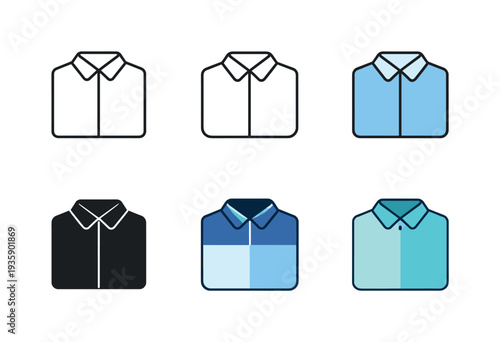 Menswear wardrobe symbol portraying a simple collared shirt designed to represent casual and formal apparel options, duplicated