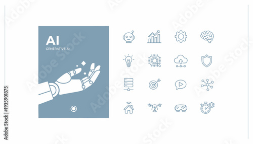 Artificial Intelligence Concept with Hand and Icons.