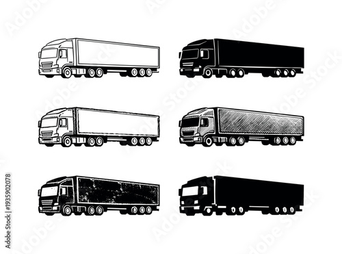 Large cargo truck with front cab and long trailer used for transporting goods over highways and long distances | Create ONE image