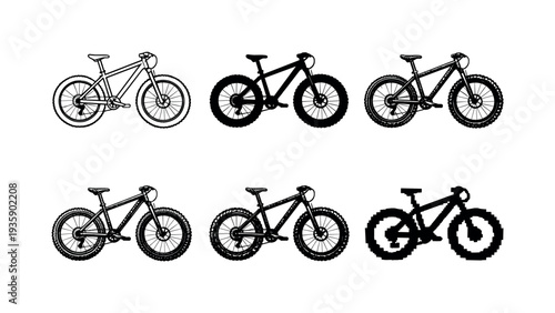 Mountain bike with thick tires and straight handlebar built for off road cycling and trail riding | Create ONE image containing