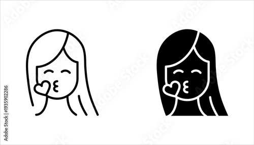 Couple kissing icon set, Valentine's Day, vector illustration on white background