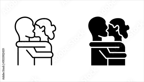 Couple kissing icon set, Valentine's Day, vector illustration on white background