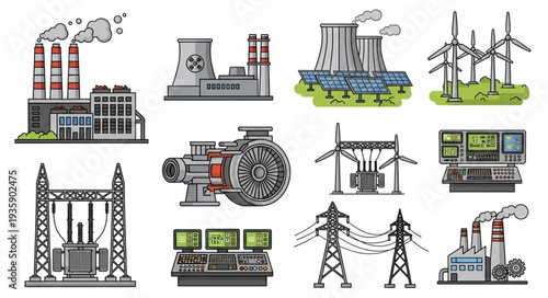 Collection of industrial power generation and distribution facilities.