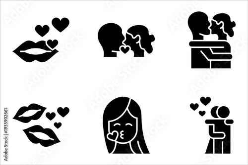 Couple kissing icon set, Valentine's Day, vector illustration on white background