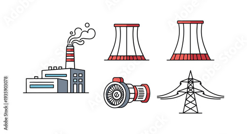 Thermal Plant Line art vector soft tone color illustration