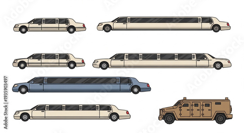 Collection of Luxury Limousine Cars and Armored Vehicle.