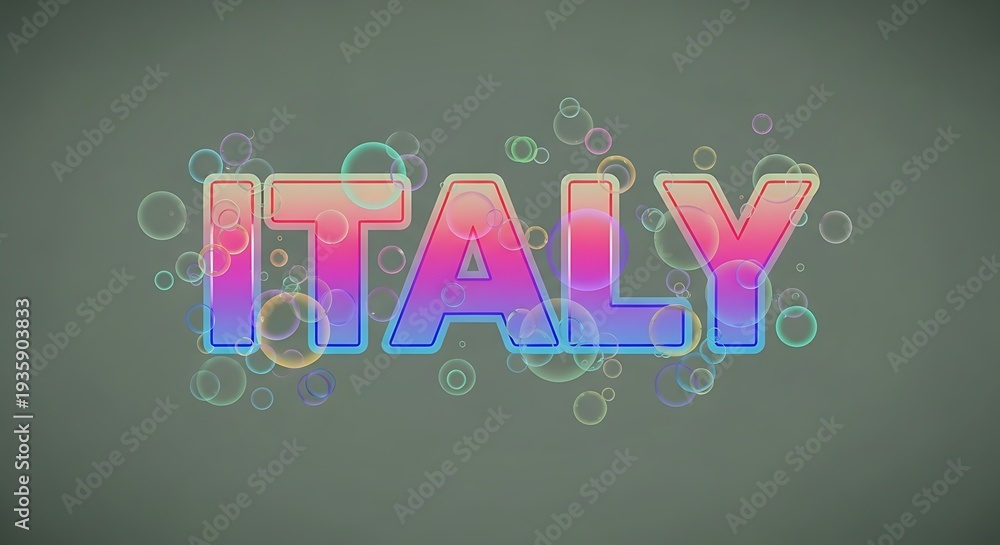 Fototapeta premium Vibrant italy text with holographic effect on dark background