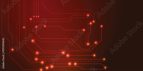 Red Glowing Circuit Board Background – Futuristic Digital Technology, Data Flow, Artificial Intelligence, Innovation Design