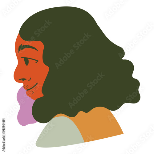 Woman with curly hair side profile