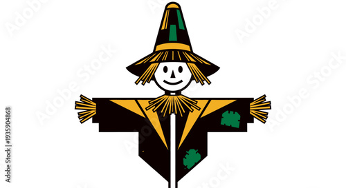 Scarecrow with Straw Hat and Black Shirt.