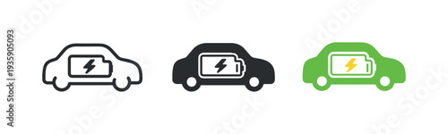 Silent power expressed as a symbolic battery merged with a car outline to convey emission-free electric vehicles — three