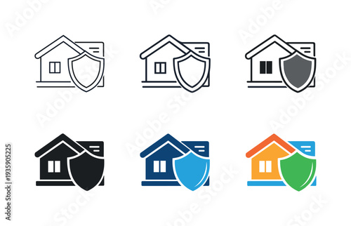 Property protection icon showing a stylized house, protective shield, and insurance documents representing secure coverage,