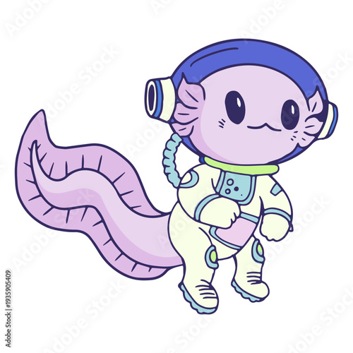 Astronaut cartoon axolotl