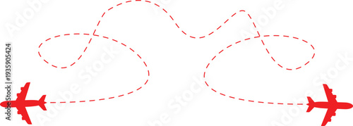 Two red airplanes flying in aerobatic formation with dotted trails