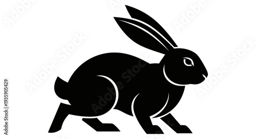 Black Rabbit Silhouette Running with Ears Up.