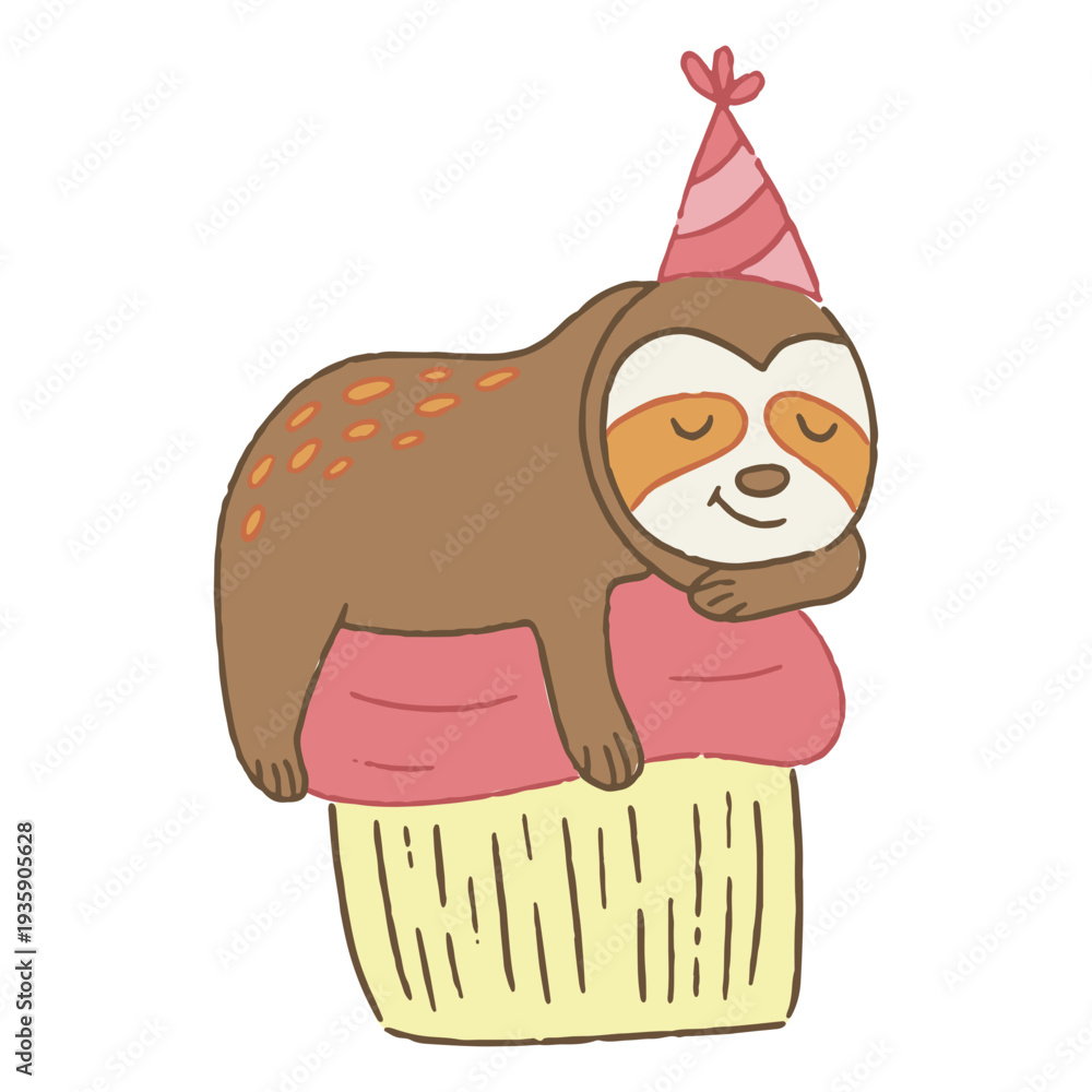 Fototapeta premium Cute birthday sloth cartoon