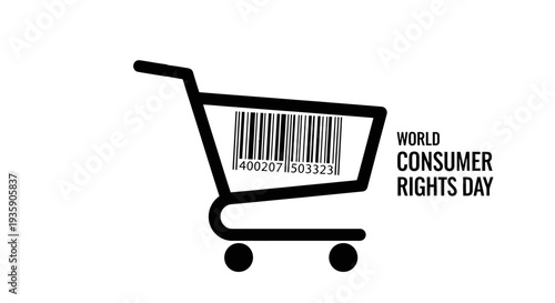 World Consumer Rights Day shopping cart with barcode illustration.