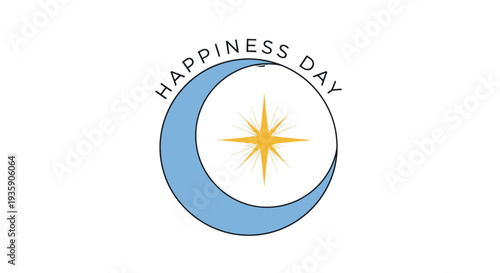 Happiness Day logo with crescent moon and star symbolizing joy and positivity.