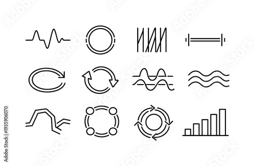 Vector Programming Icons. Line style vector icons of coding programming control flow symbols: amplitude line, interval ring,