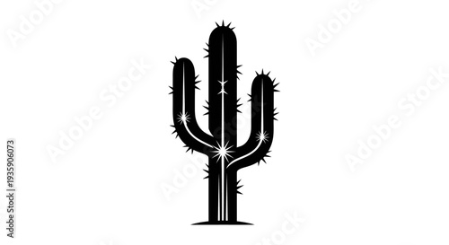 Cactus Silhouette Illustration with Sharp Spines.