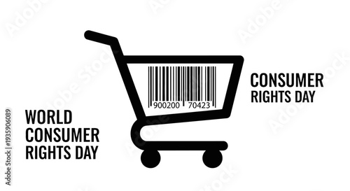 World Consumer Rights Day shopping cart icon with barcode.