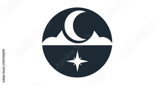 Simple graphic logo featuring a moon and star within a circular design.