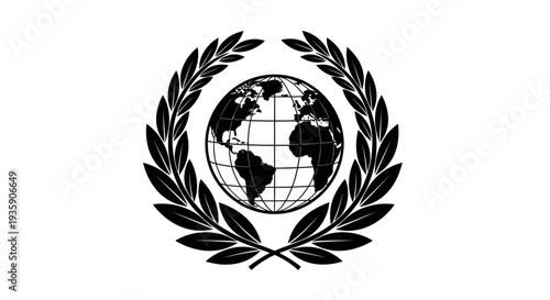Laurel Wreath Surrounding Earth Globe Illustration.