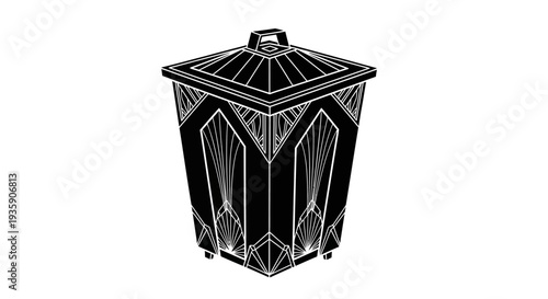 Ornate Metal Container with Geometric Design.